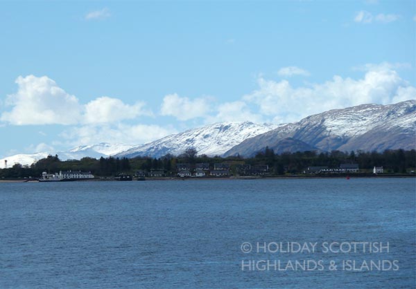 Corran ferry crossing at Ardgour with snow on the hills