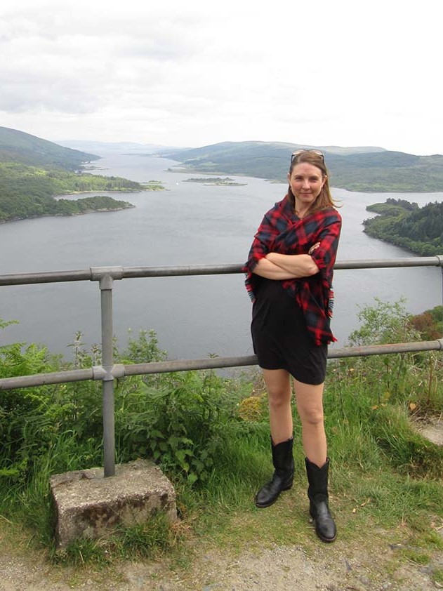 Michelle shows off her Maclachlan tartan at the Kyles of Bute
