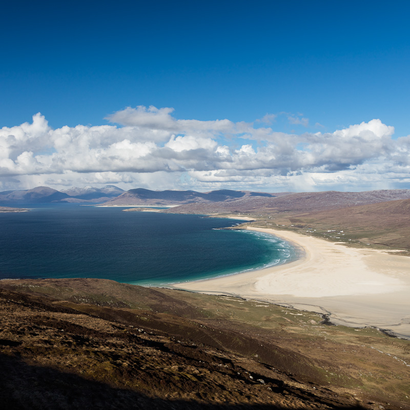 Sound of Taransay -A view over the Sound of Taransay and the west coast of Harris from Ceapabhal on Toe Head. This is a great spot to get a perspective of the stunning beaches of Scarista leading up to Rosamol at Luskentyre, with the partially snow-capped Forest of Harris (North Harris Hills) beyond.
