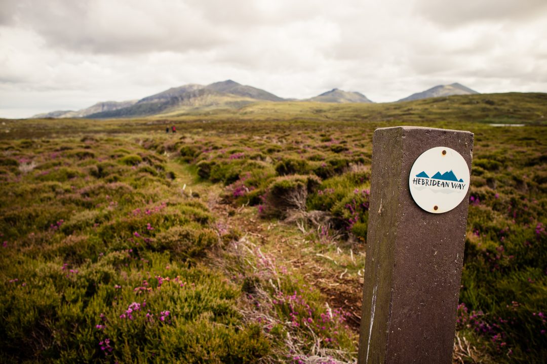 A Heb Way marker post on South Uist - Solo walking the Hebridean Way, photo by Kathi Kamleitner
