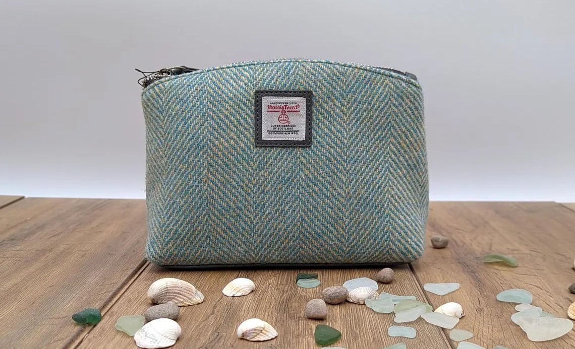 pale green harris tweed wash bag