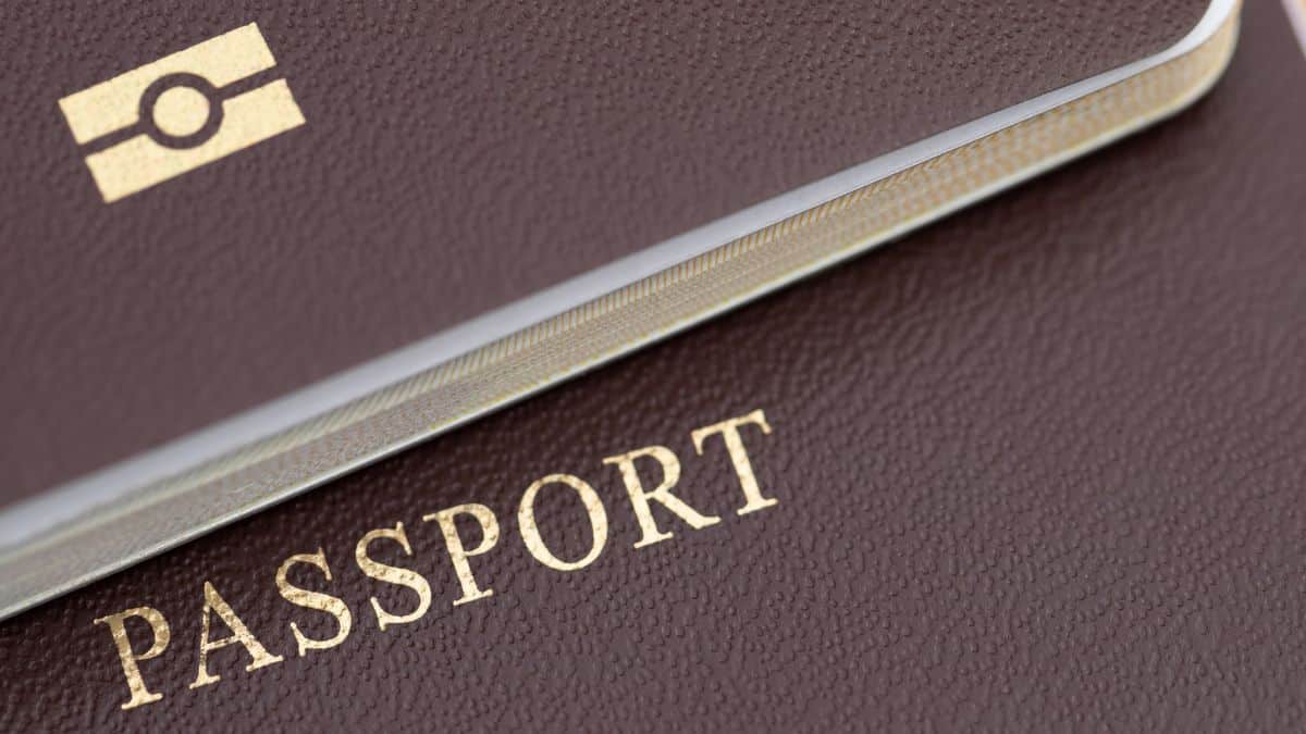 close up of blue passport