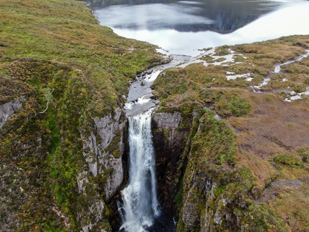 'Wailing Widow’ (Allt Chranaidh). Large pool and waterfall looks like an eye crying from the air